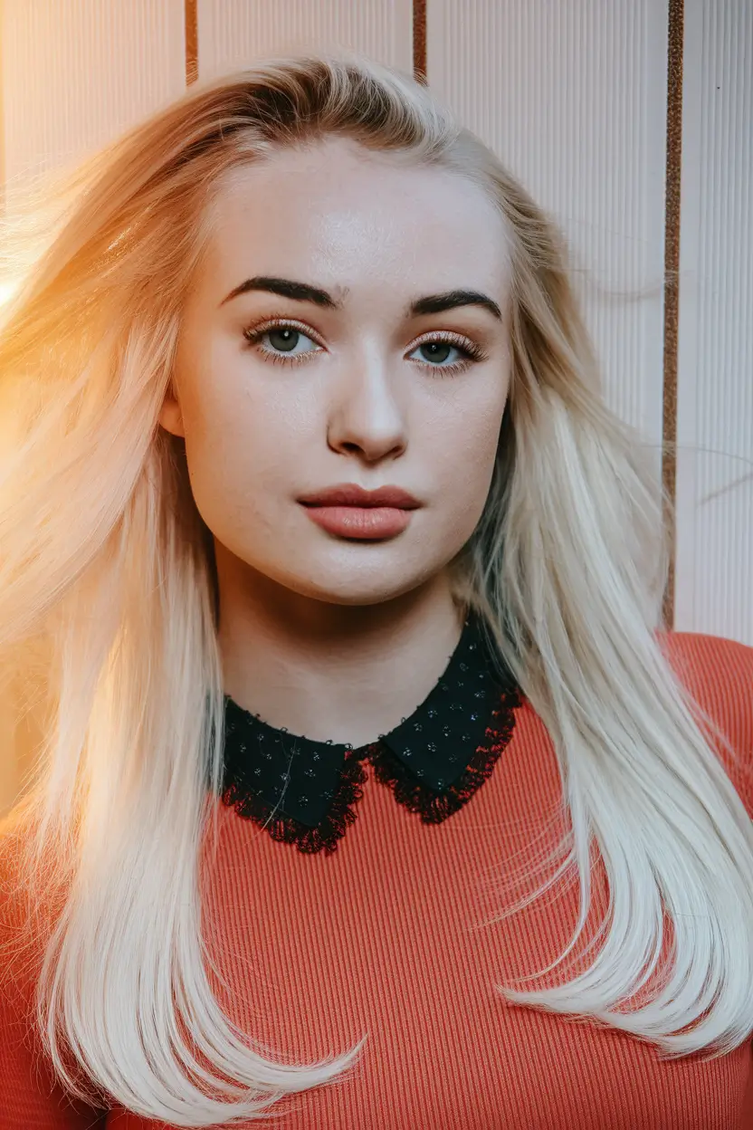 summer haircut for chubby face Sleek Platinum Layers with Tapered Ends