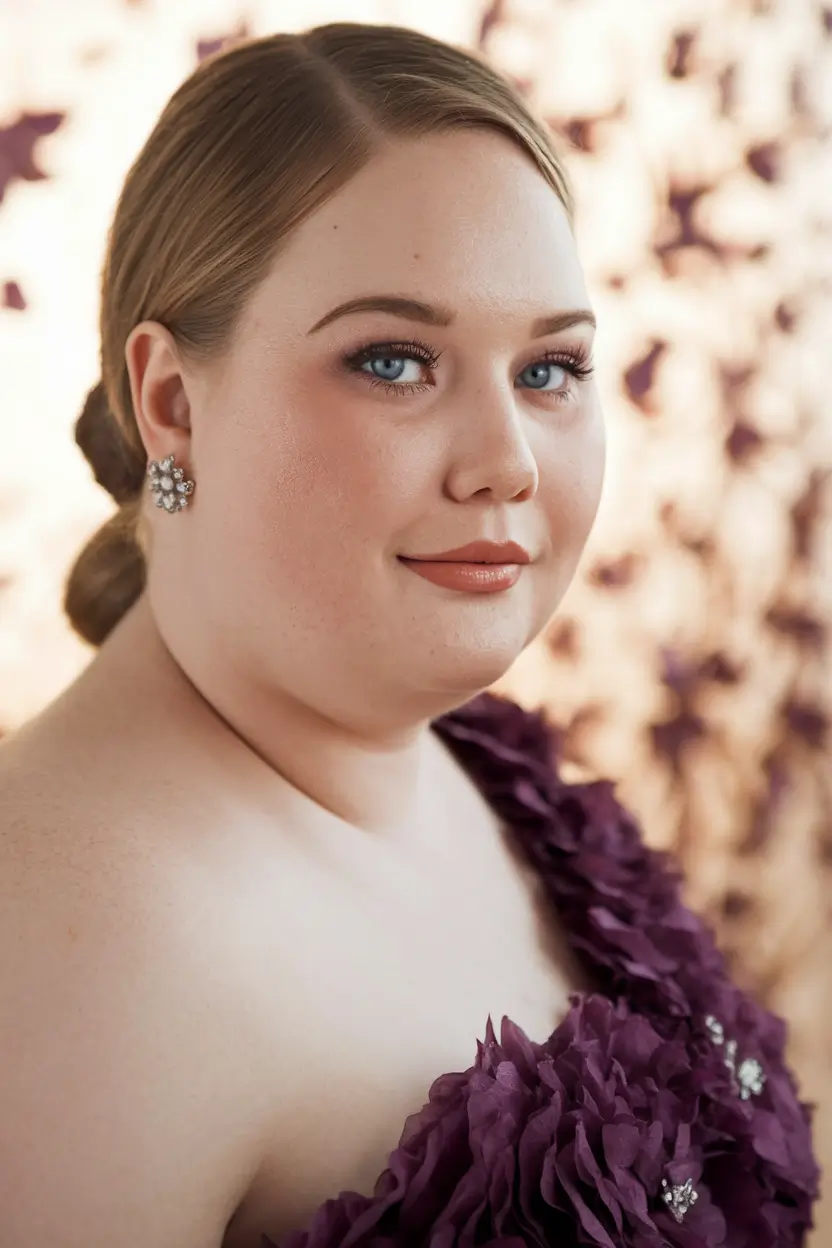 summer hair for chubby face Elegant Low Bun with Slicked Side Part
