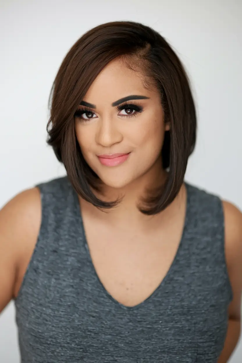 summer short hair for chubby face Polished A-Line Bob with Side Bangs