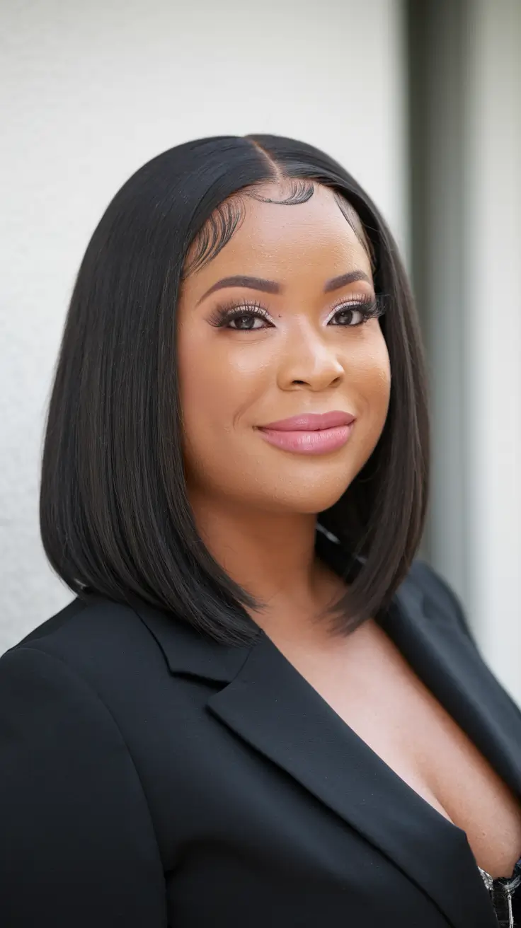 summer hair for chubby face Glossy Precision Bob with Center Part