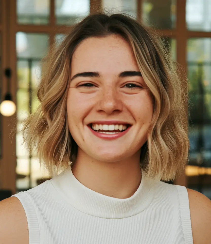 summer hair chubby face Beachy Blunt Lob with Tousled Texture