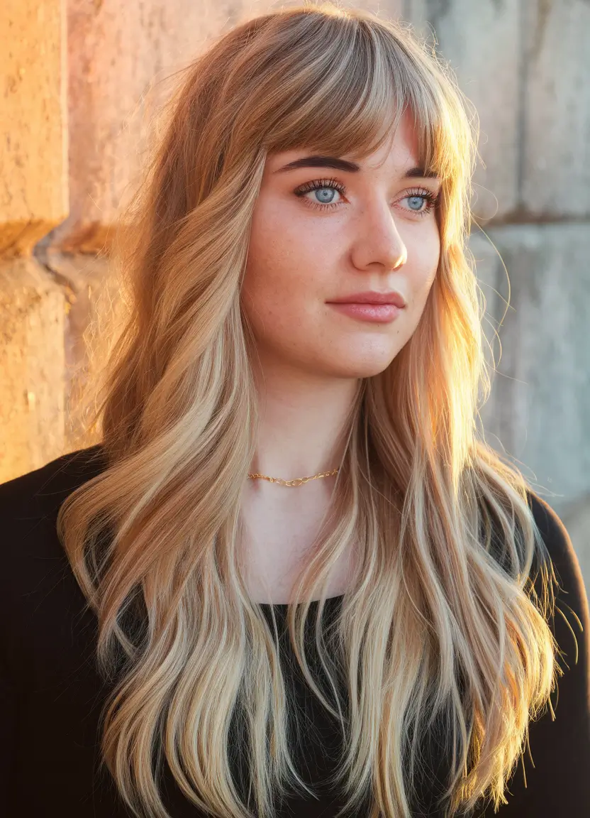 summer hair chubby face Wavy Layers with Light Bangs