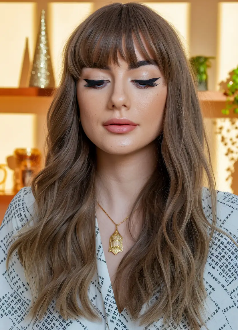 summer hair cut for chubby face Romantic Layers with Straight-Across Fringe