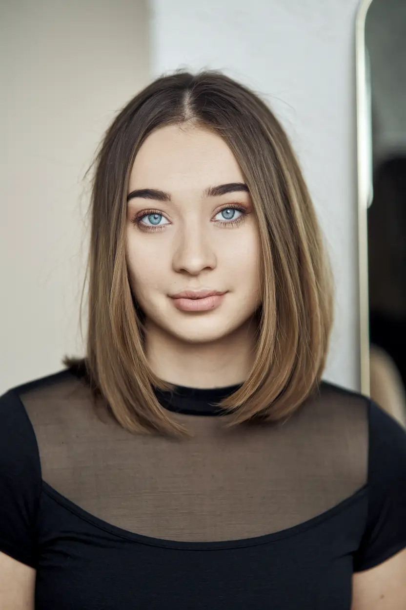 haircut for oval face - summer ideas 2025 Chic and Sleek Mid-Length with Center Part