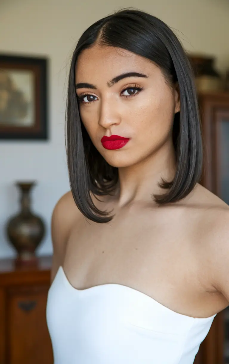 haircut for oval face - summer ideas 2025 Flipped-In Lob with Clean Lines