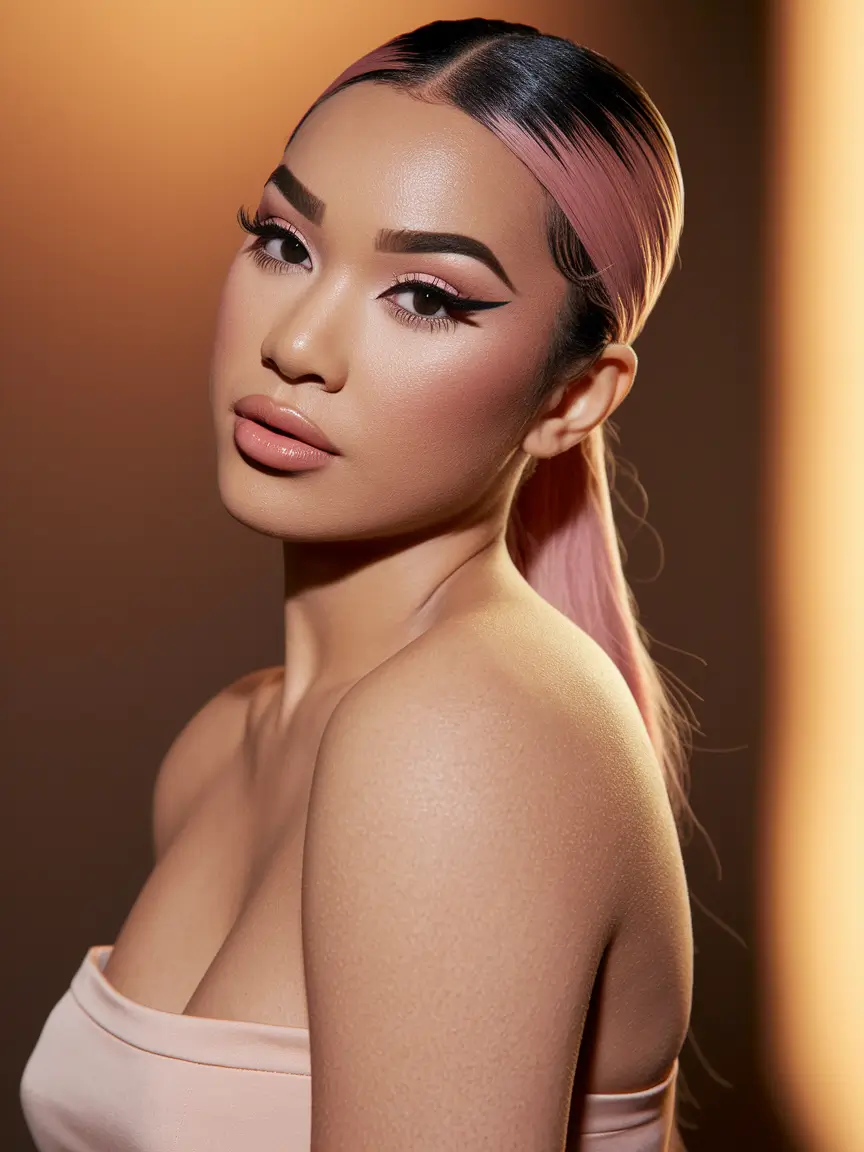 haircut for oval face - summer ideas 2025 Sleek Pastel Pink Ponytail