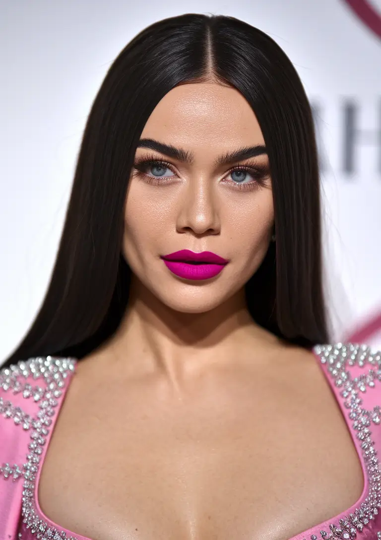 haircut for oval face - summer ideas 2025 Ultra-Glossy Straight Hair with a Center Part