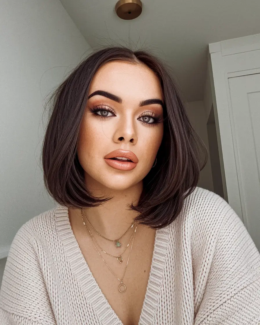 medium length summer haircut round face Polished French-Inspired Bob with a Summer Flare