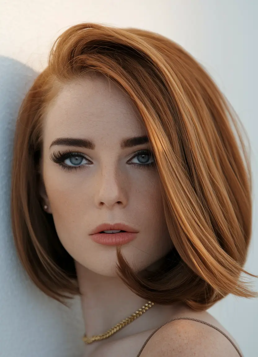 summer hair color round face Copper Bob with a Luxe, Sculpted Finish