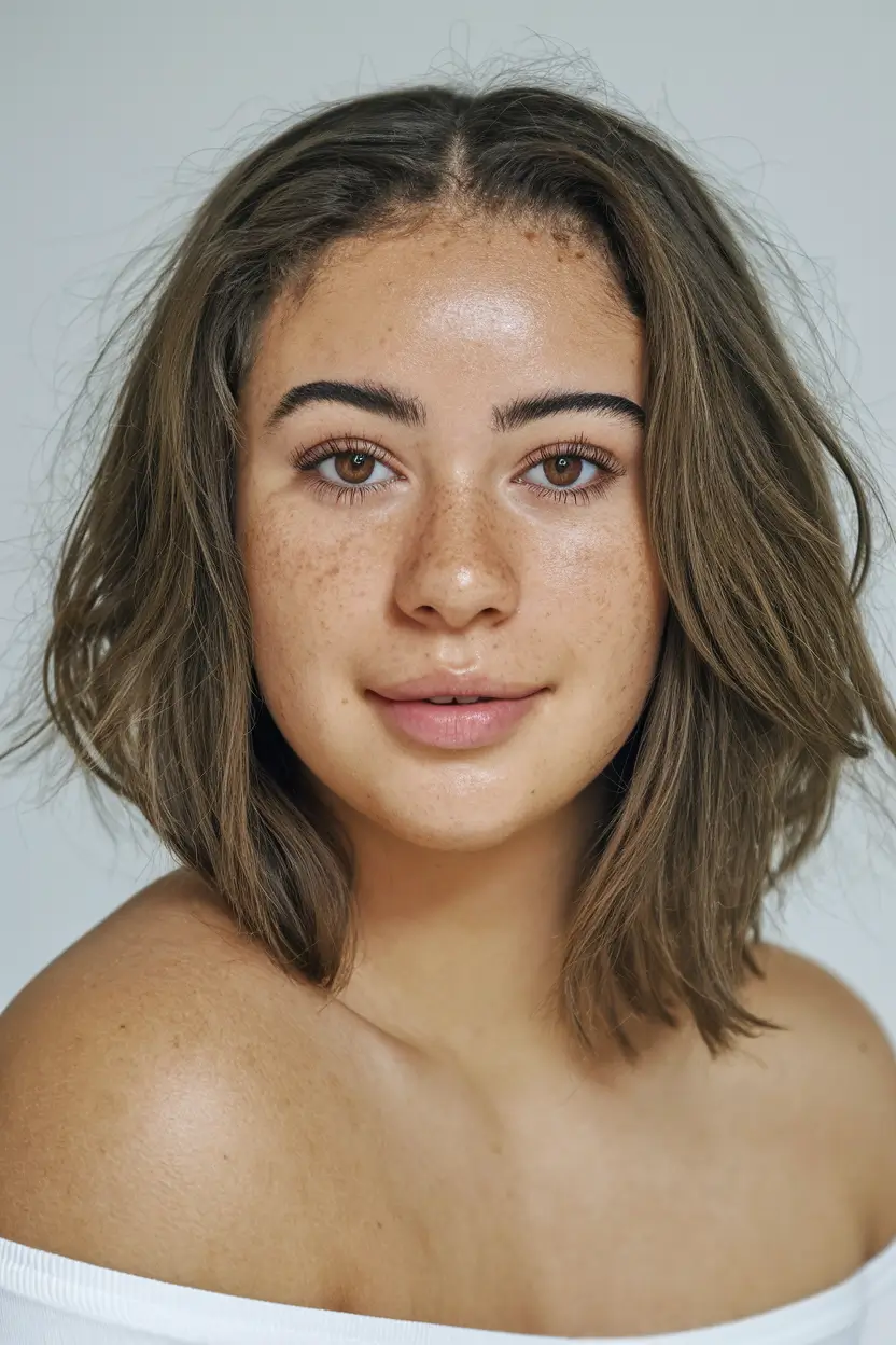 summer haircut 2025 medium round face Sun-Dried Lob with Natural Texture