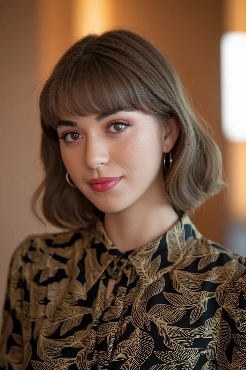 summer haircut for round face Curved Bob with Soft Bangs and Sculpted Volume