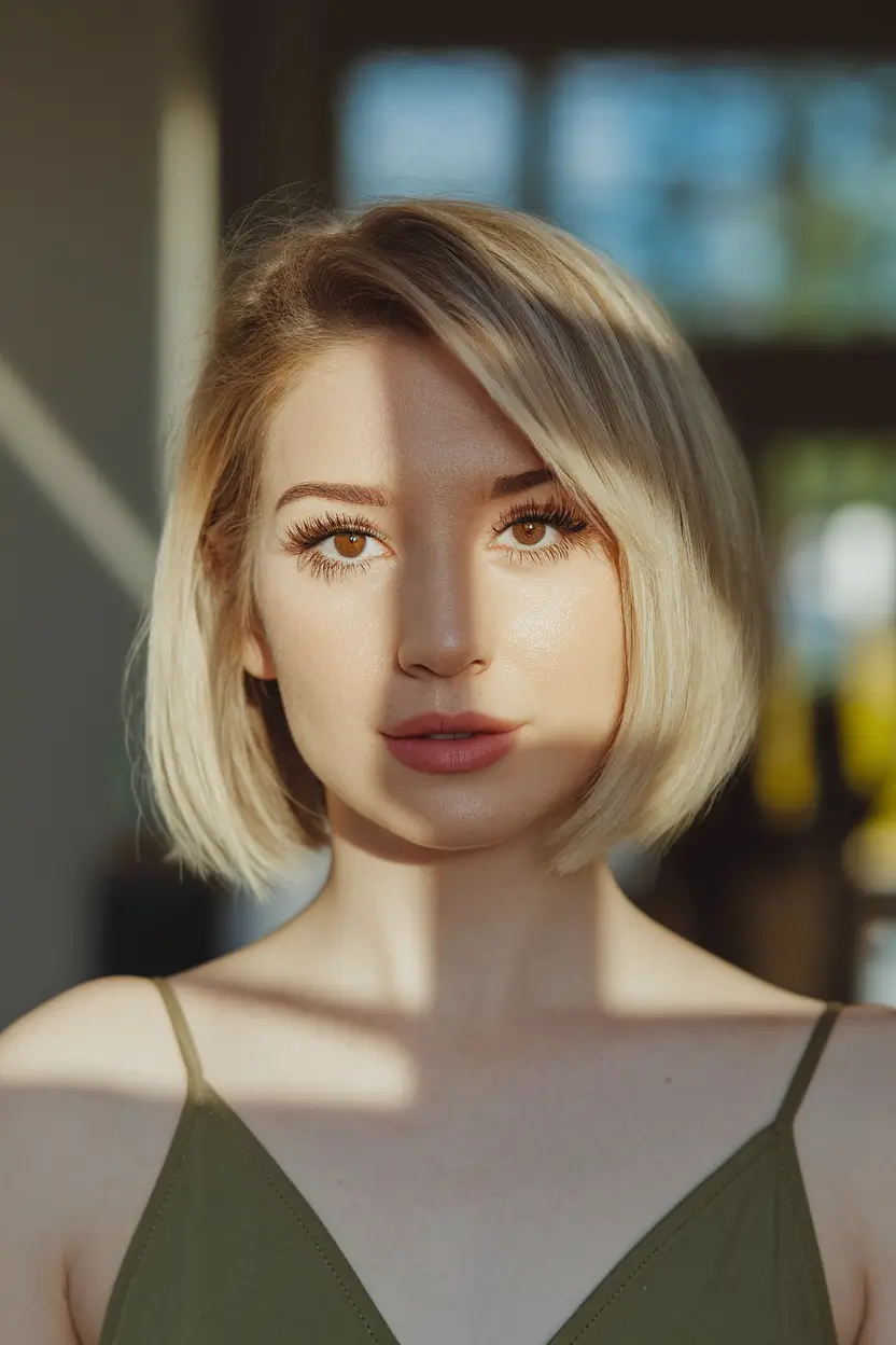 summer hair round face Sunlit Platinum Bob with Delicate Layers