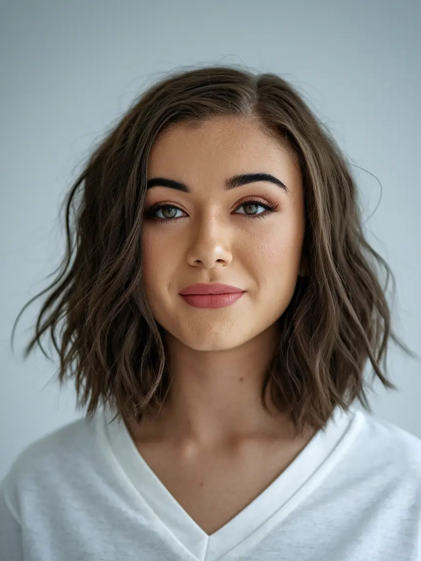 summer haircut ideas for round face Textured Beach Waves with a Casual Chop