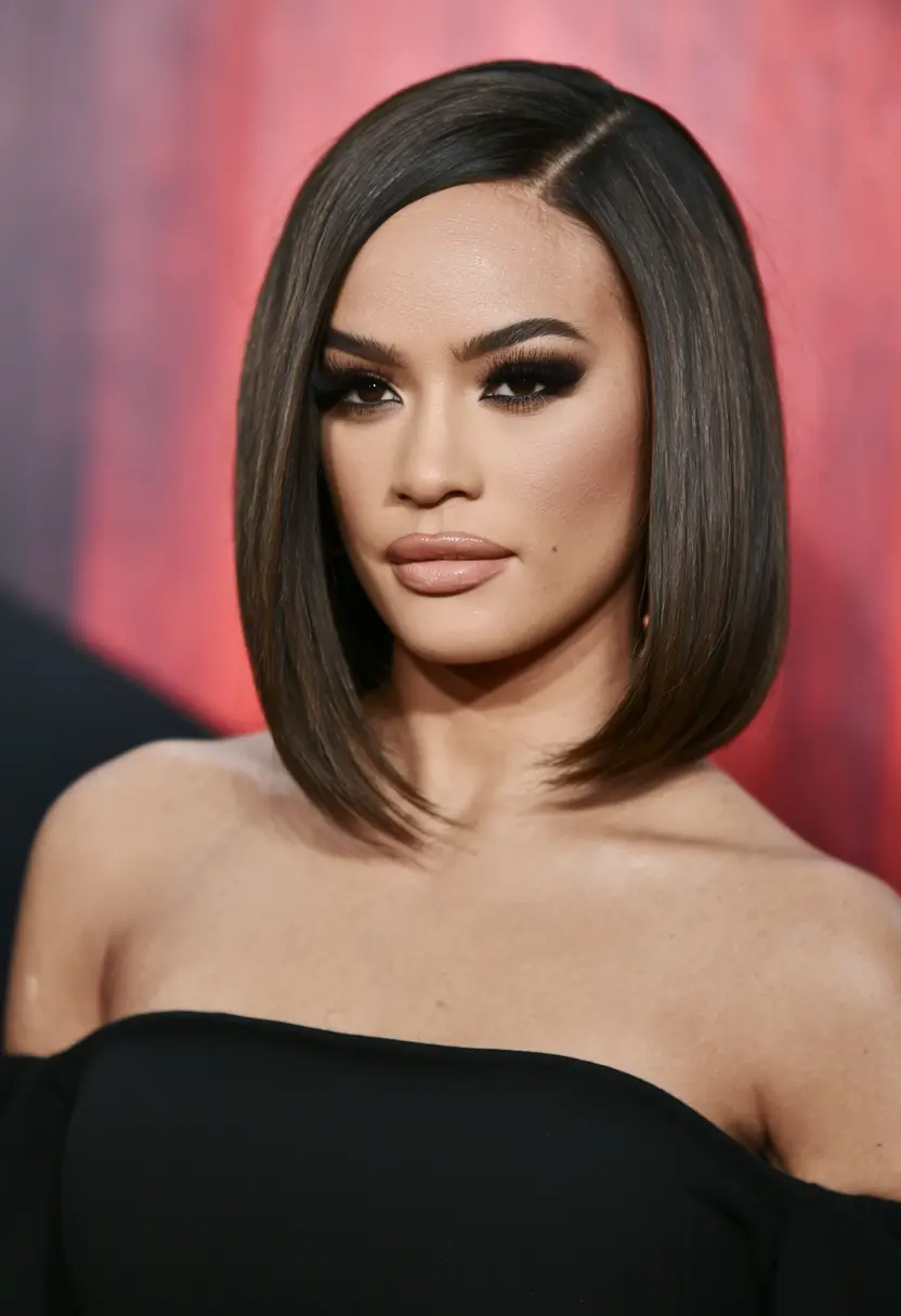 summer short hair round face Sleek Summer Blunt Cut with Deep Part