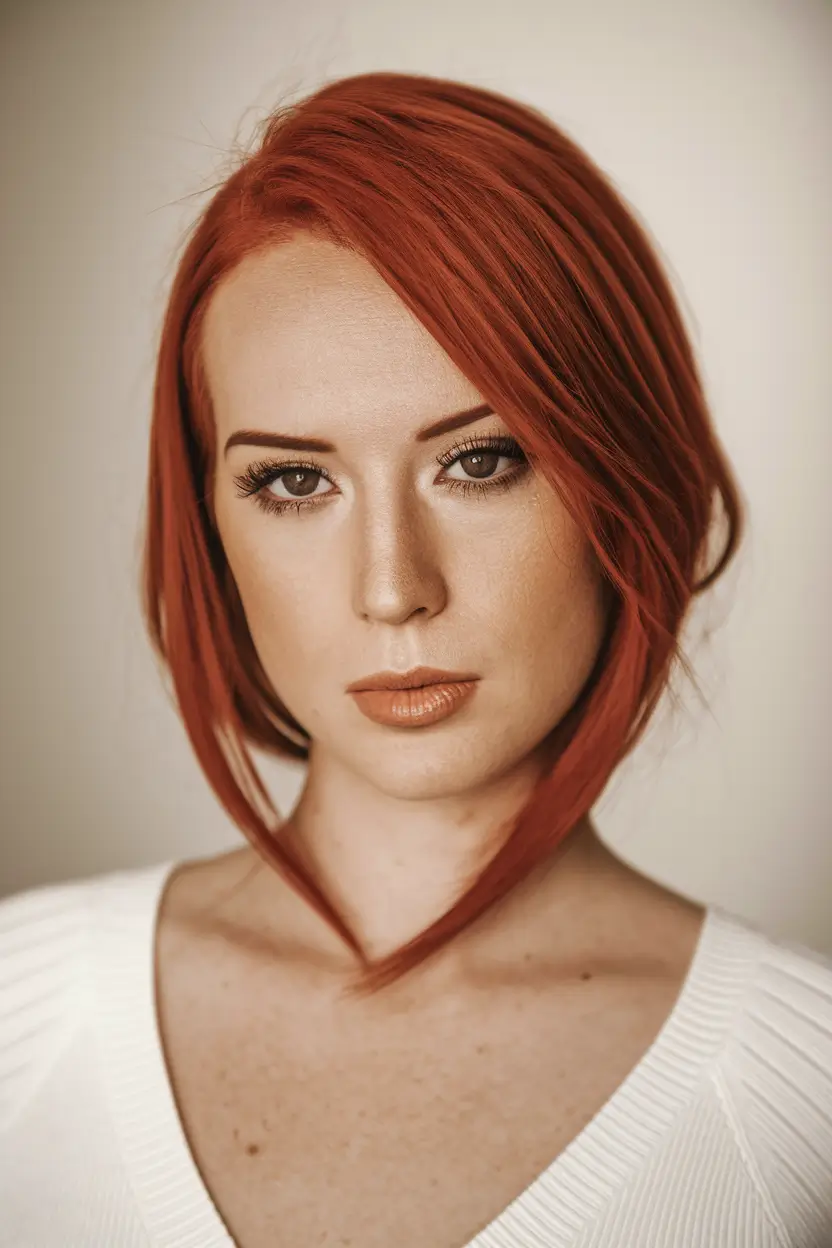 summer haircut ideas for round face Asymmetrical Copper Crop with Sculpted Layers