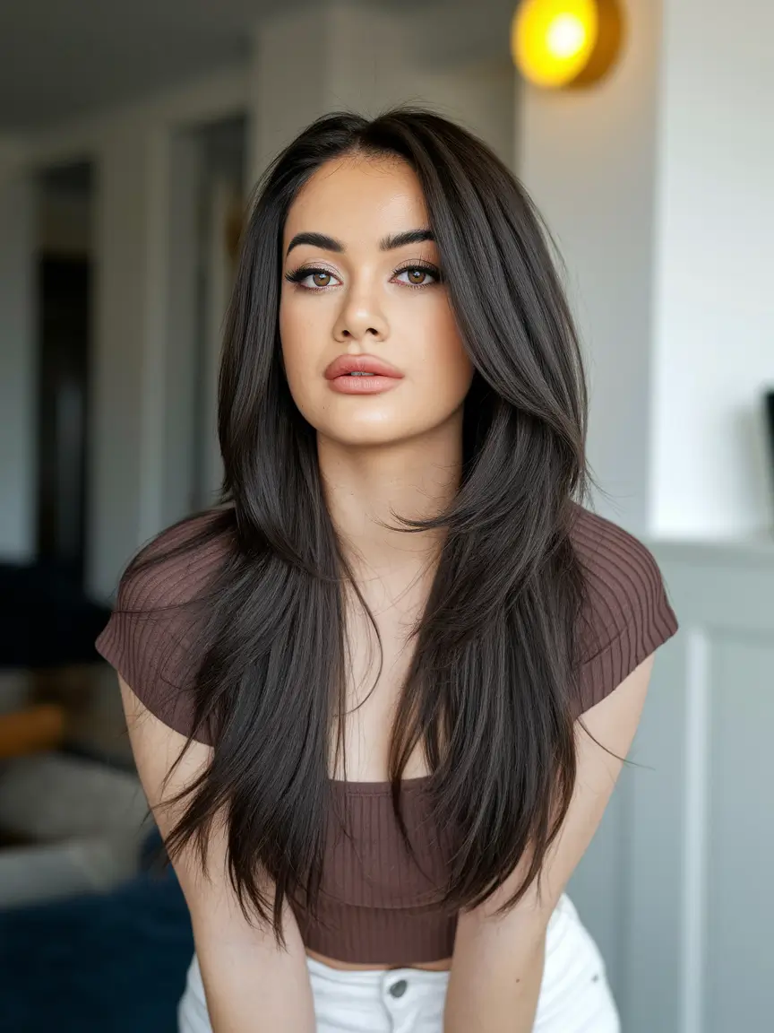 long haircut summer Softly Layered Chocolate Brown Volume