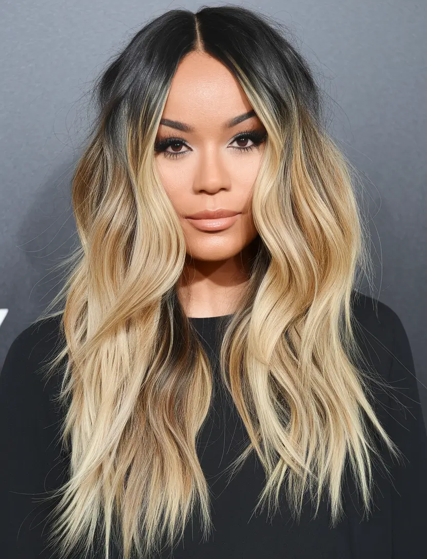 long haircut summer Rooted Blonde Waves with Dark Contrast