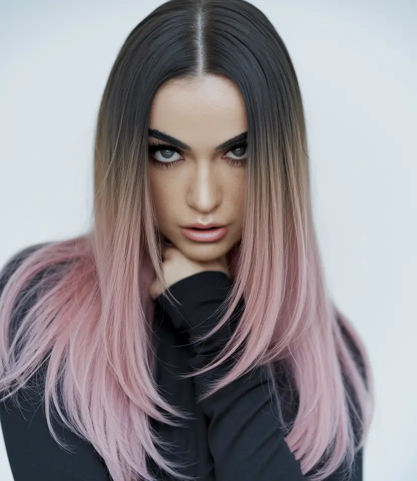 summer hair & color highlights 2025 brunette to smoky pink ombre