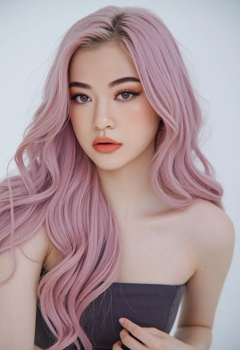 summer hair & color highlights 2025 long dusty pink waves