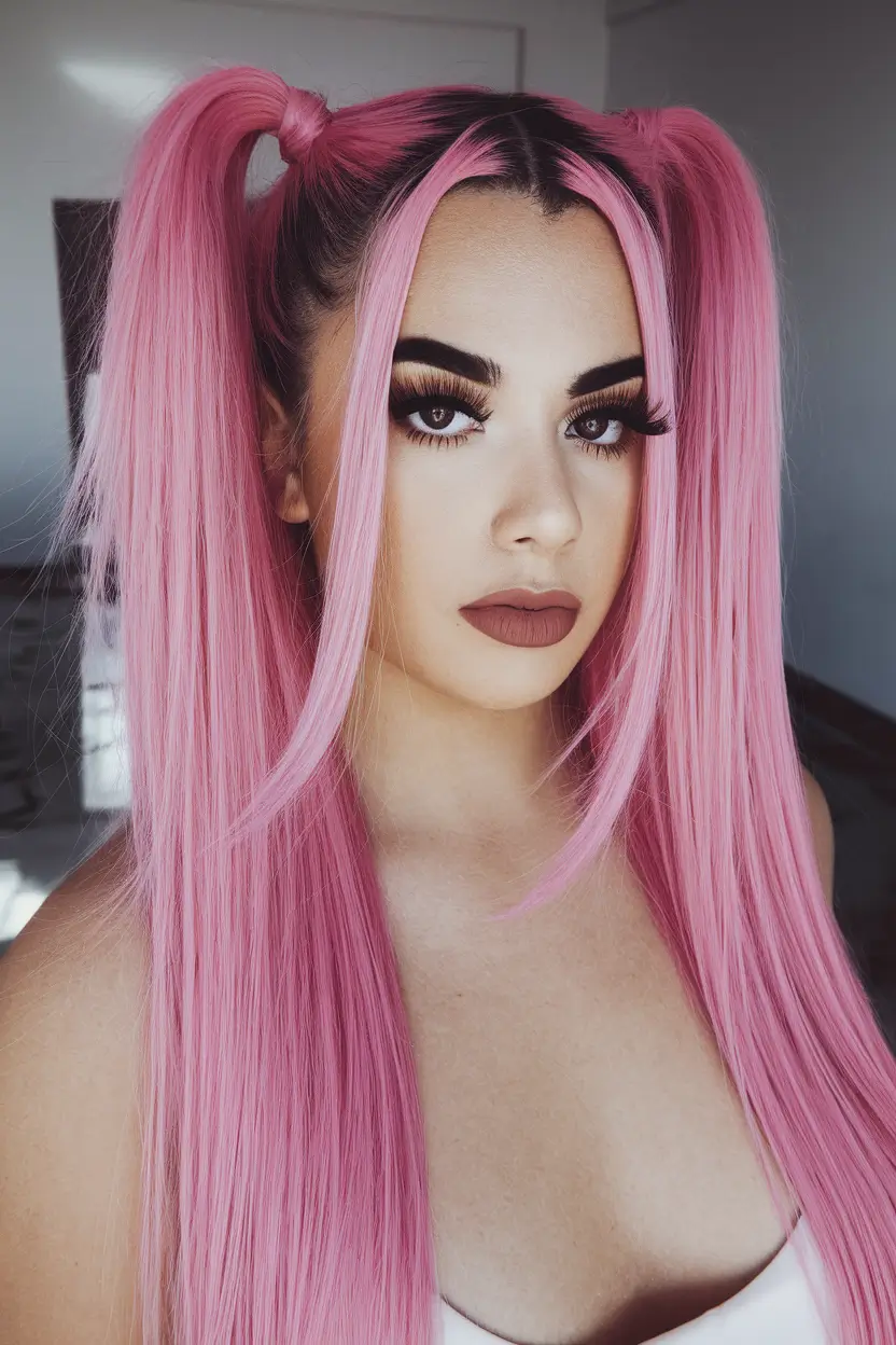 summer hair & color highlights 2025 bubblegum pink ponytails