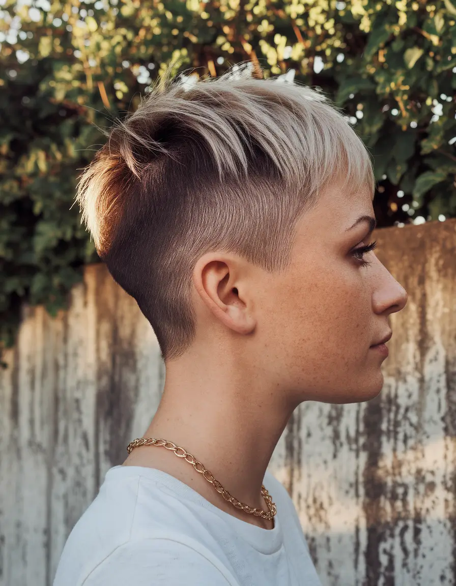 pixie haircuts for women - High Contrast Undercut Pixie with Volume Crown