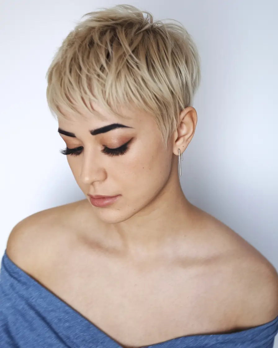 pixie haircuts for women - Minimal Blonde Micro Pixie with Soft Texture