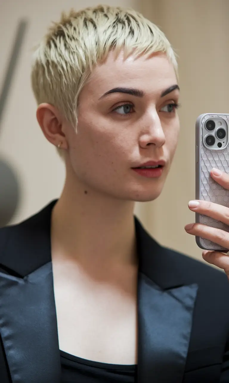 pixie haircuts for women - Super-Cropped Platinum Micro Pixie