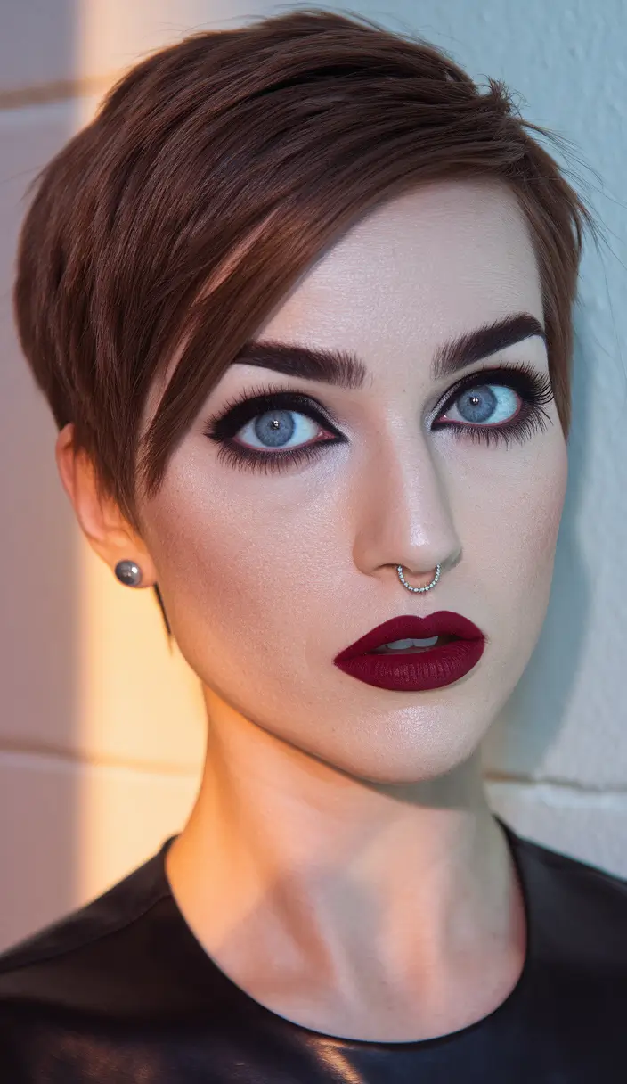 pixie haircuts for women - Sculpted Pixie with Precision Side Bangs