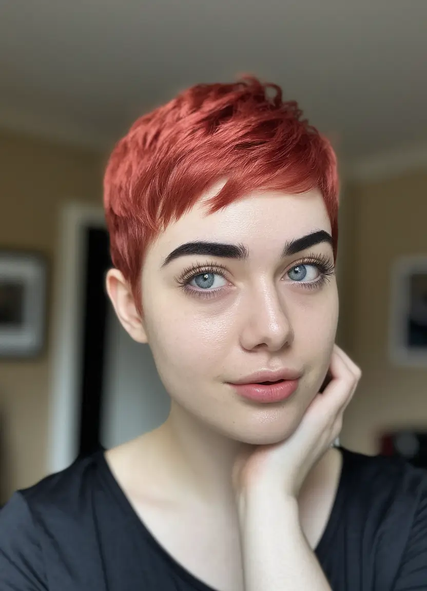 pixie haircuts for women - Playful Ginger Pixie with Velvet Texture