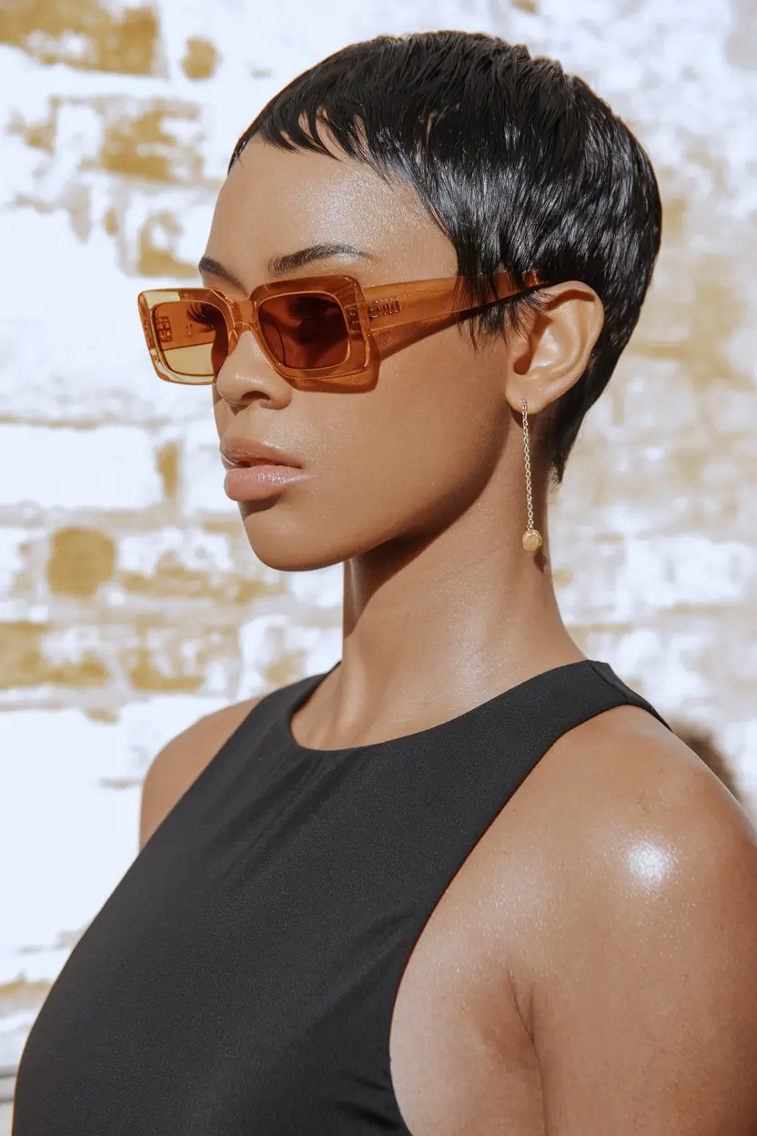 pixie haircuts for women - Glossy Sculpted Pixie with Wet Look Finish
