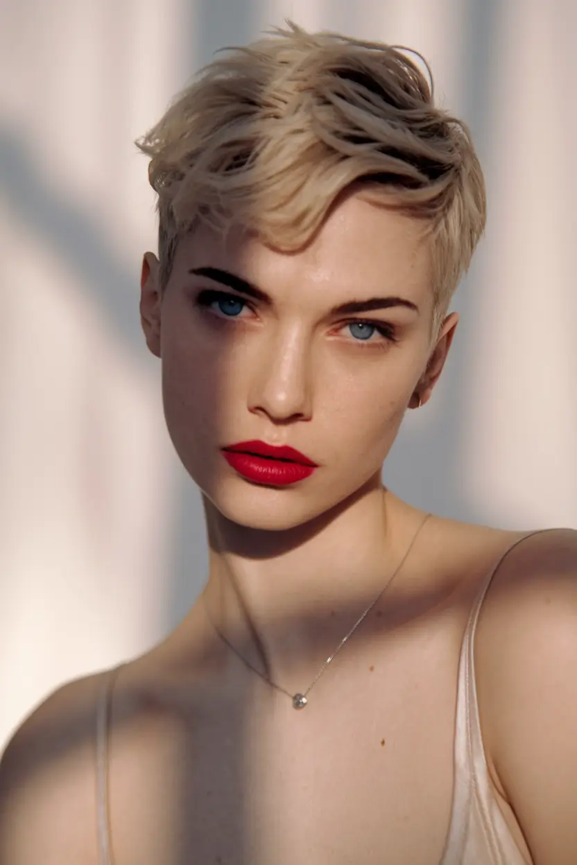 pixie haircuts for women - Textured Pixie in Platinum Blonde
