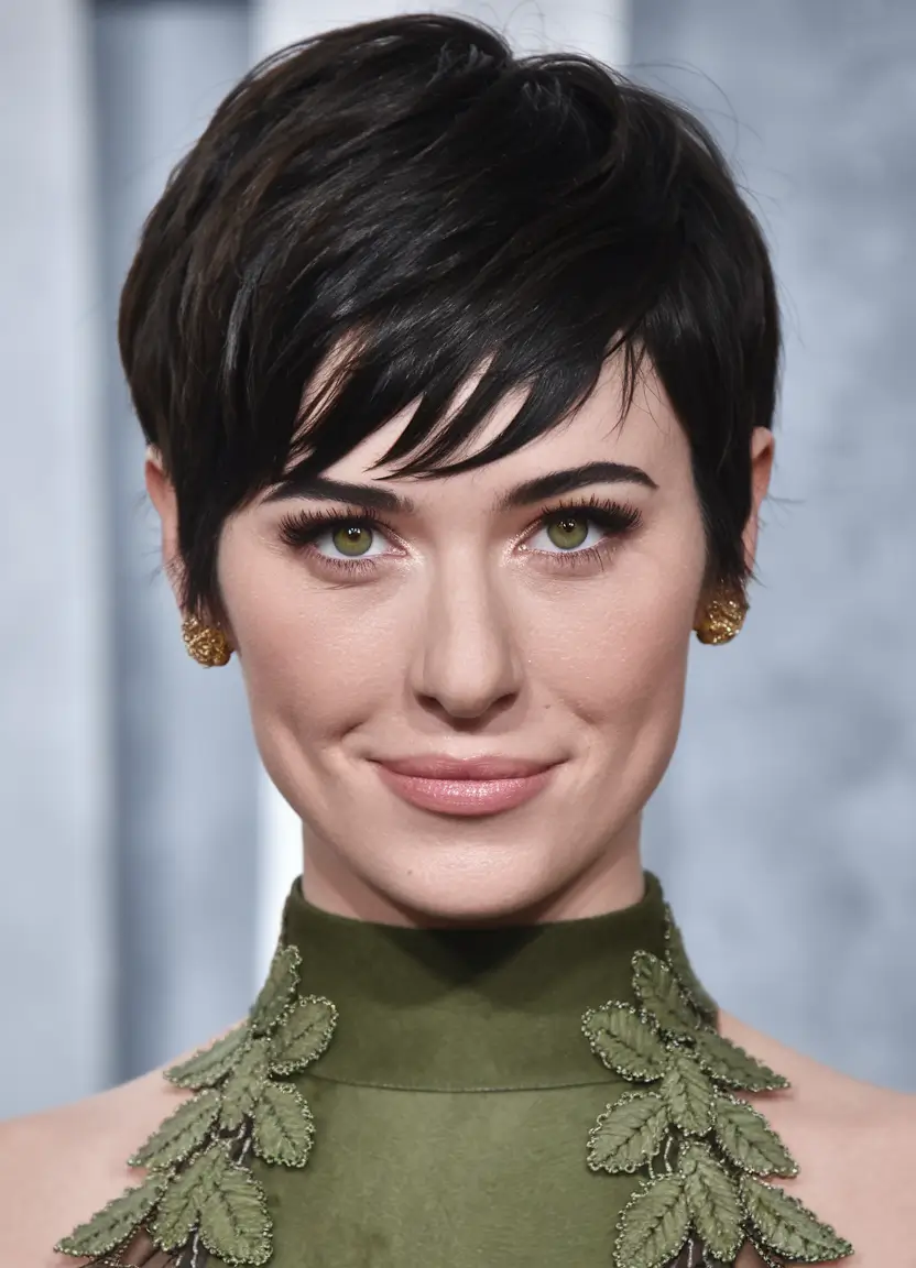 pixie haircuts for women - Sleek and Polished Jet Black Pixie
