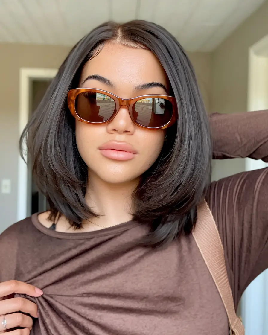 summer hairstyles Flipped-In Bob with Sunglasses Cool