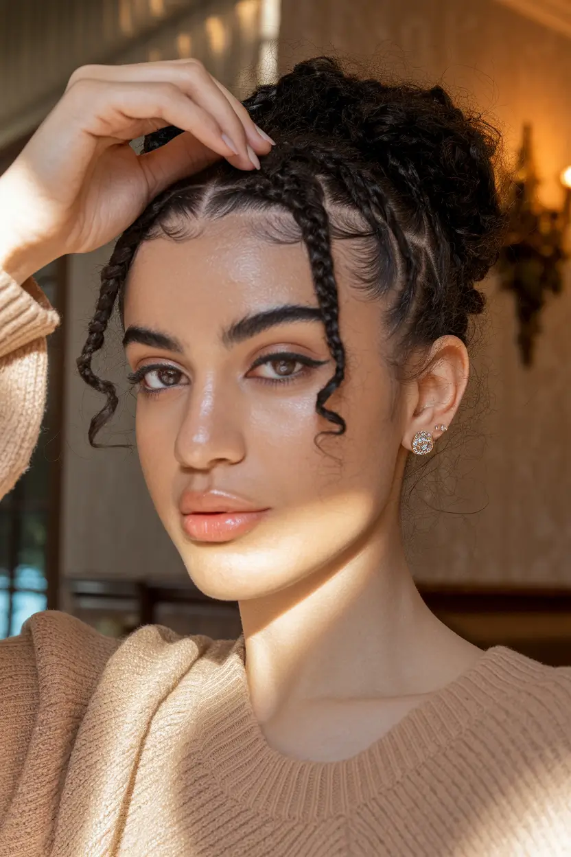 summer hairstyles high bun updo with mini braids