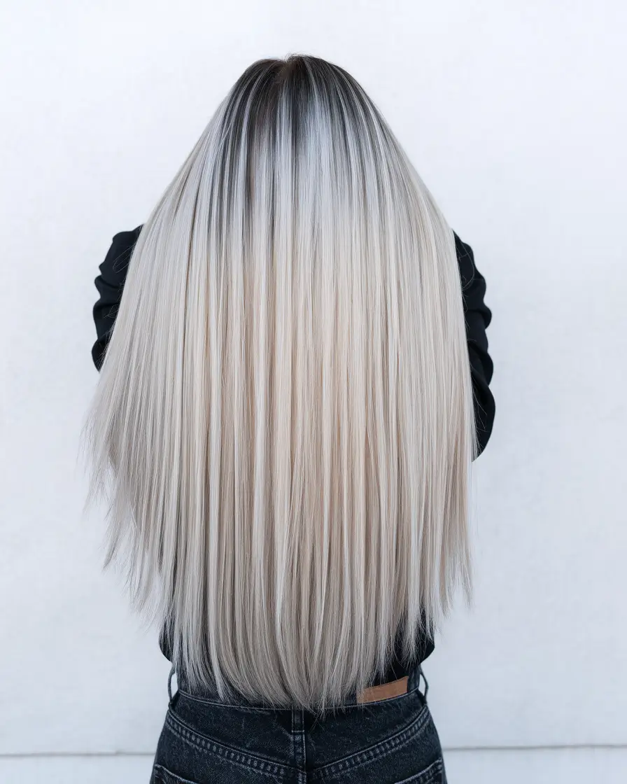summer hairstyles long hair Platinum Blonde with Root Melt
