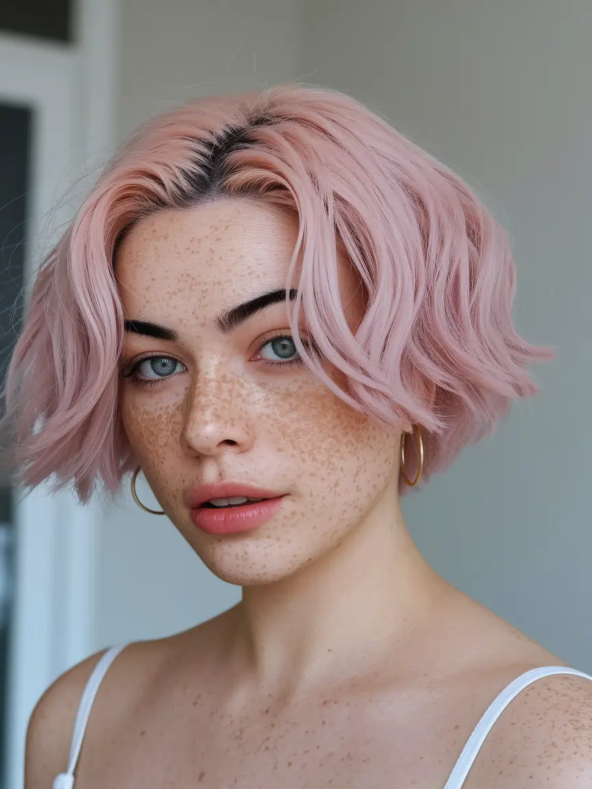 Best Short Haircuts Summer 2025 Pastel Pink Shaggy Bob