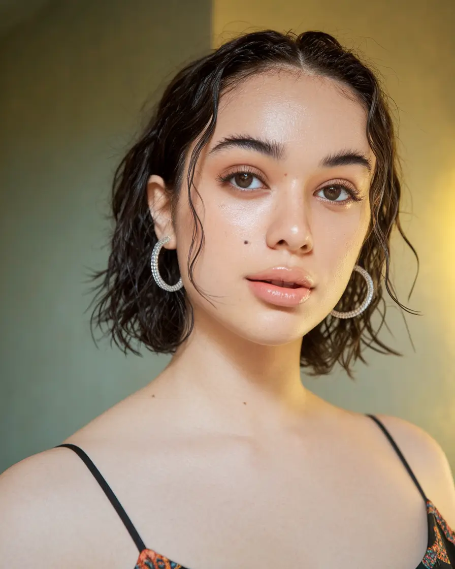 Best Short Haircuts Summer 2025 Wet-Look Textured Bob