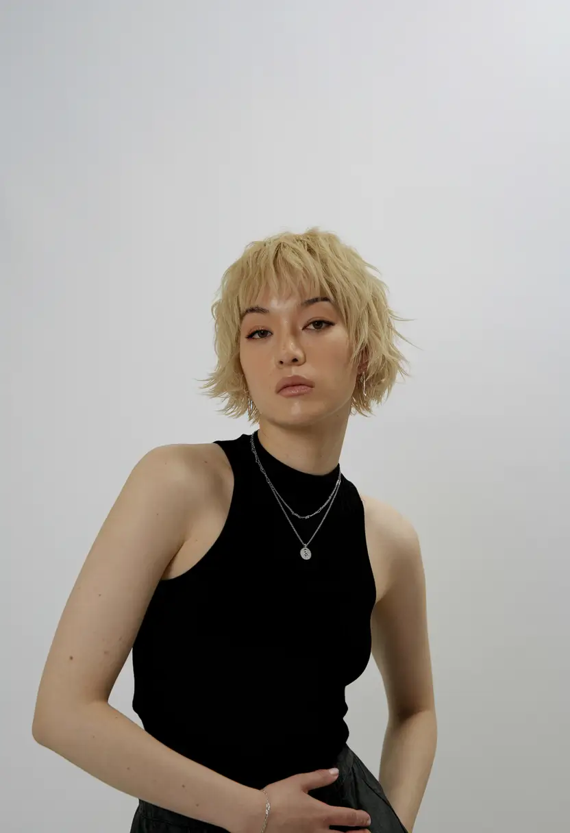 Best Short Haircuts Summer 2025 Choppy Blonde Shag with Bangs