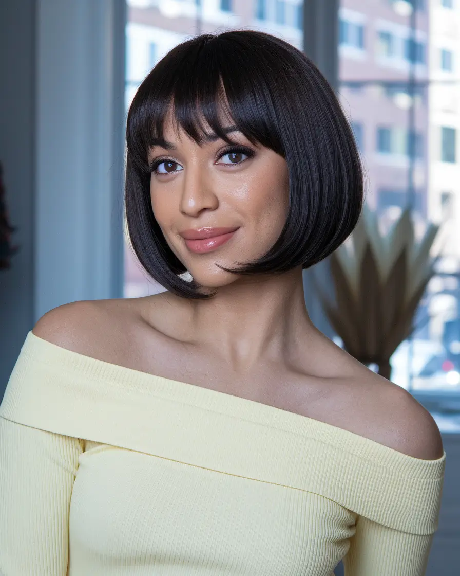 summer bob hairstyles sculpted french bob with wispy bangs