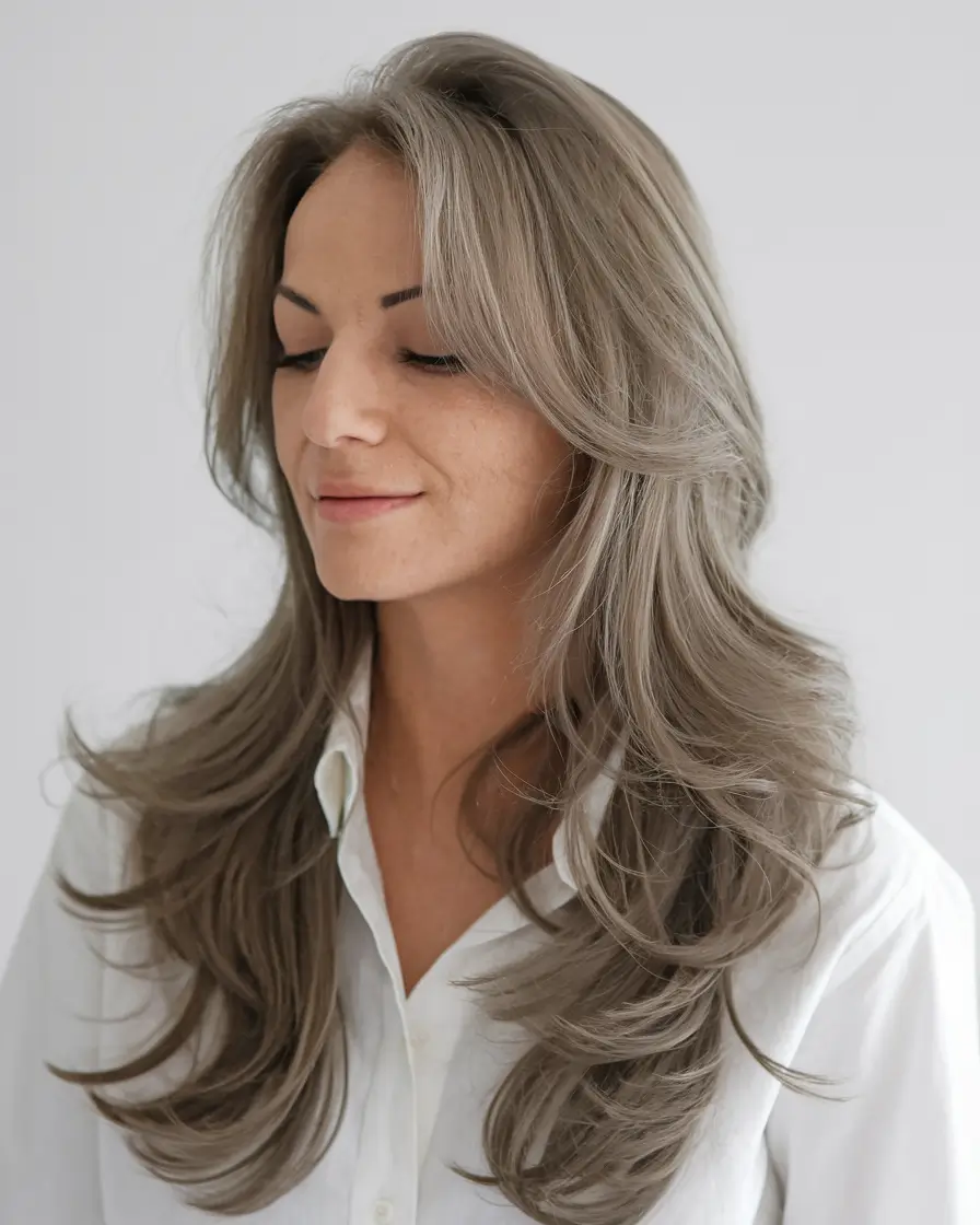 butterfly haircut medium Silver Softness with Volume and Flair