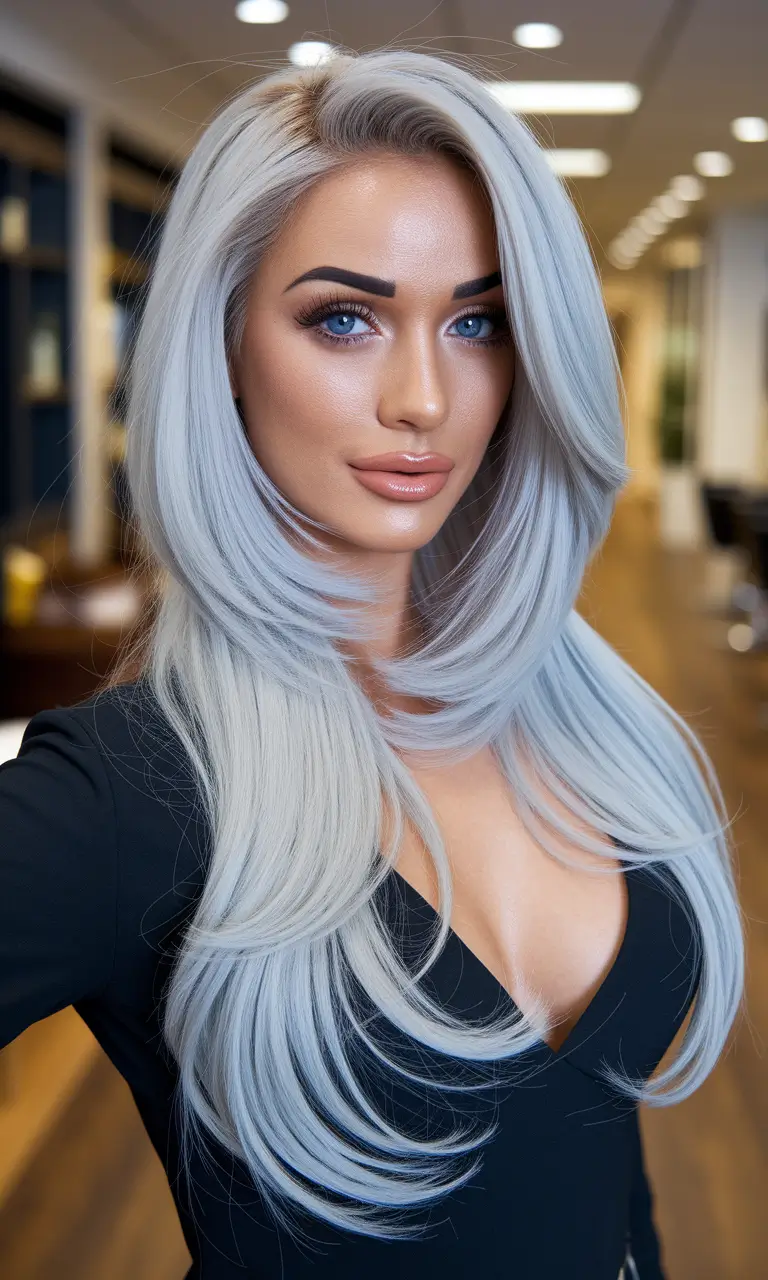 butterfly haircut long hair Silver Ice Queen with Butterfly Volume