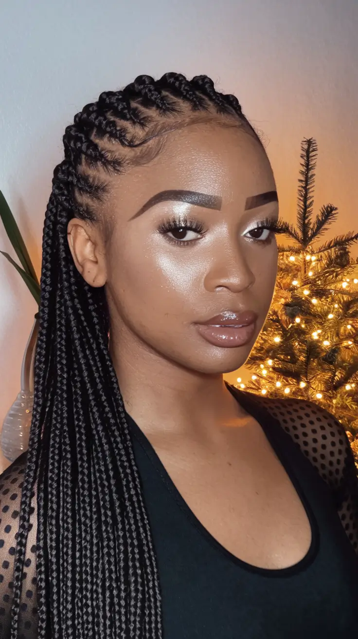 summer braid hairstyles black women+Sleek Side-Swept Cornrows with Gold Accents
