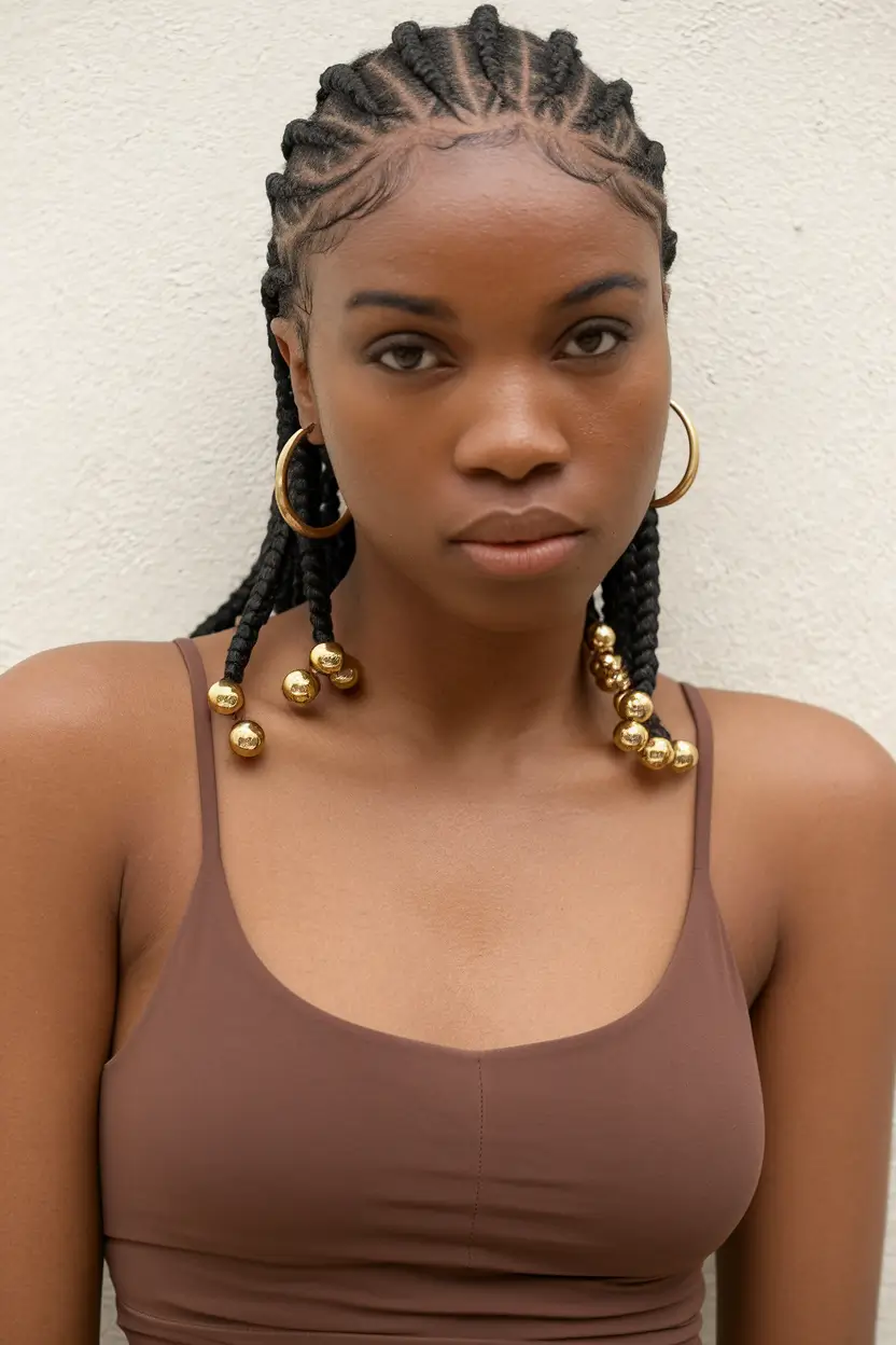 braid hairstyles for black women summer+Cornrows with Gold Beads