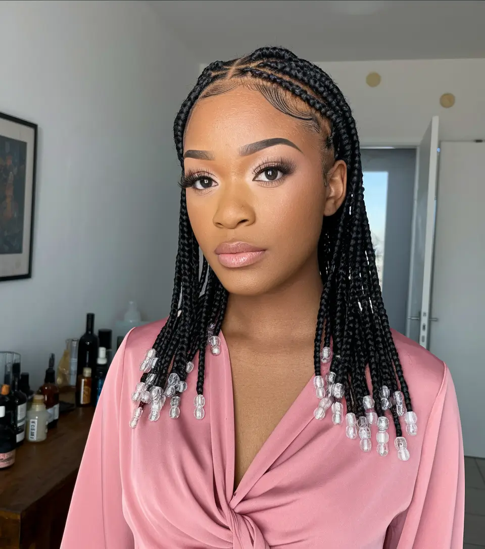summer braid styles black women+Medium-Length Beaded Braids