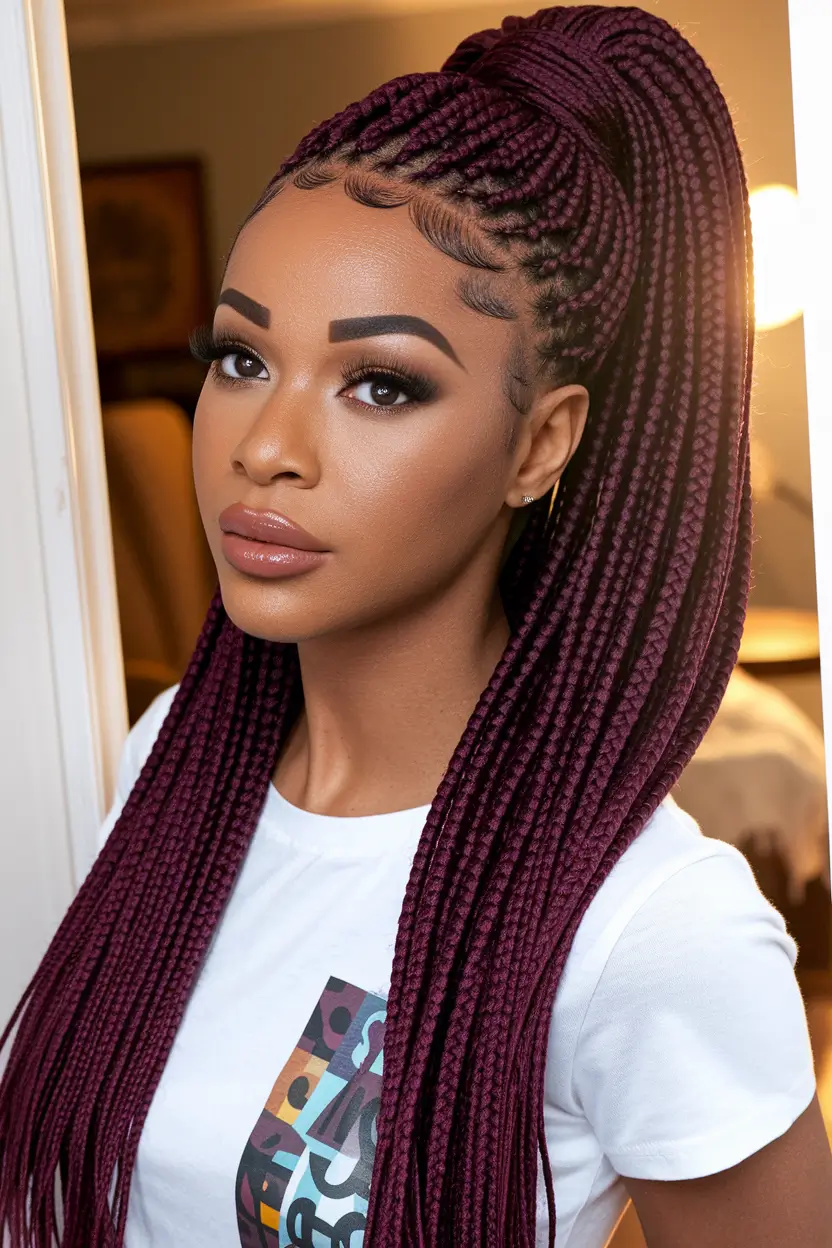 summer braid black women+Long Burgundy Box Braids
