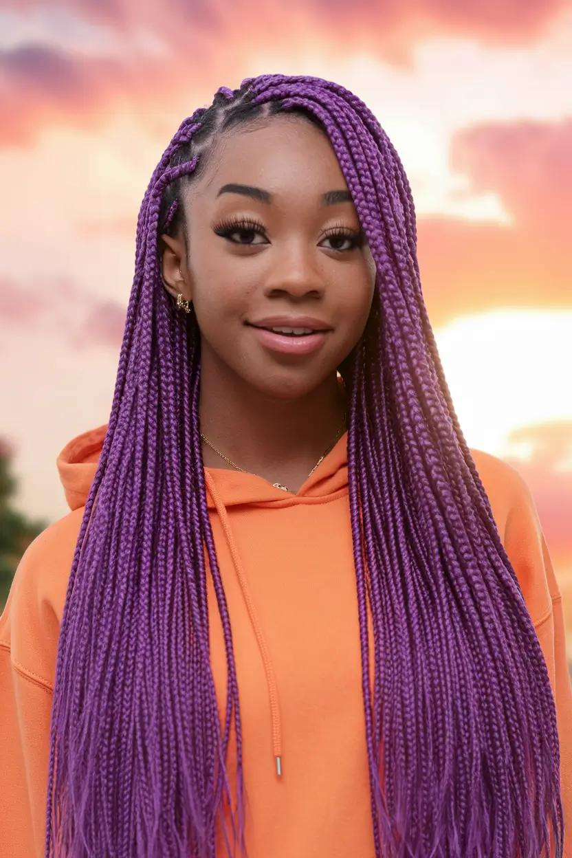 summer braid colors for black women+Vibrant Purple Braids with Side Part