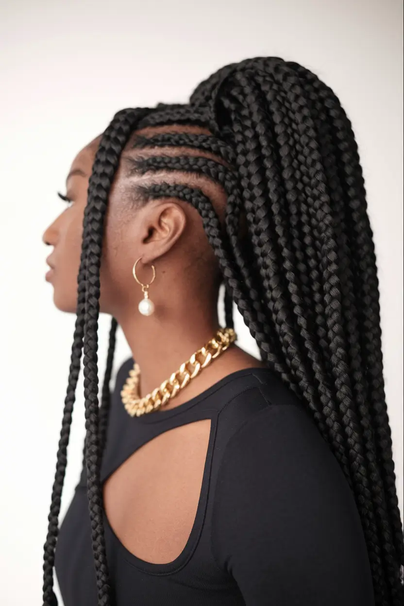 summer braid styles black women+Sleek High Ponytail with Chunky Braids