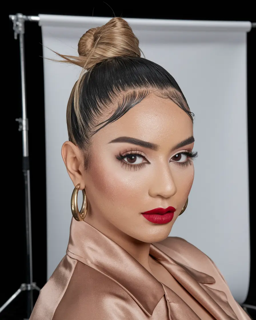 easy summer hairstyles 2025 Elegant Top Knot with Sleek Edges