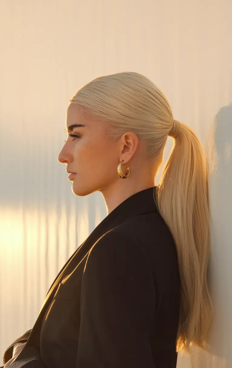 sleek low ponytail with a glassy finish