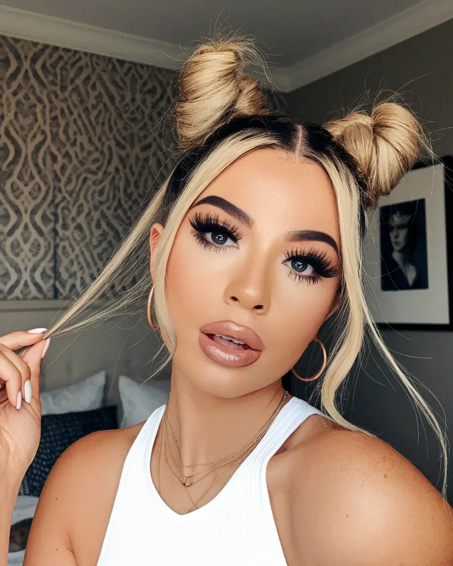 easy summer hairstyles 2025 Space Buns with Face-Framing Pieces